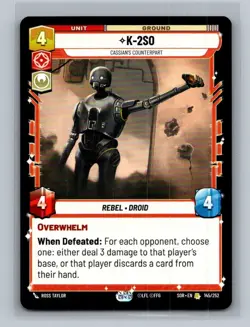Star Wars Unlimited Spark of Rebellion K2SO Rare Card - Image 1