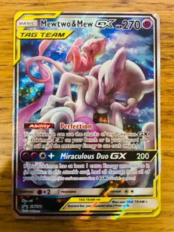 NM! Mewtwo & Mew GX SM191 Sun & Moon Tag Team Alt Art Promo Pokemon Card! - Image 1