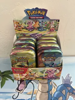 Pokemon TCG Prismatic Evolutions Mini Tin Display Case (TINS ONLY+coins+picture) - Image 1
