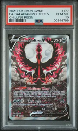PSA 10 GEM MINT Galarian Moltres V 177/198 Alt Art Chilling Reign Pokemon Card - Image 1