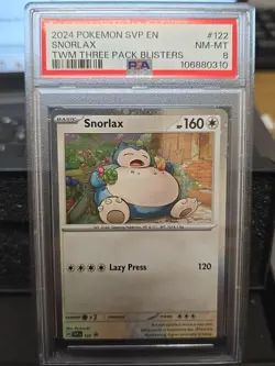 Snorlax 122 Promo Card PSA Mint 8 TWM Three Pack Blisters Lazy Press Auction 780 - Image 1