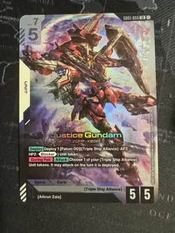 GUNDAM TCG CARD GAME JUSTICE GUNDAM GD01-066 LR HOLO FOIL ENGLISH NEWTYPE RISING - Image 1