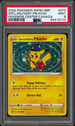 Pokemon Special Delivery Pikachu SWSH074 Holo Black Star Promo PSA 9 - Image 1