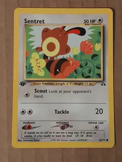 Pokemon Sentret 63/75 Neo Discovery 1st Edition LP-NM See Pictures - Image 1