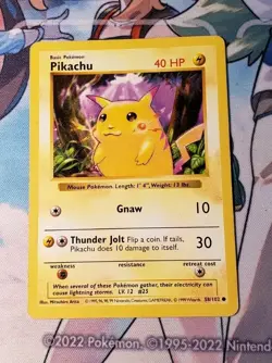 Pokemon Card Pikachu (Red Cheeks) Shadowless Base Set 58/102 Vintage LP/MP - Image 1