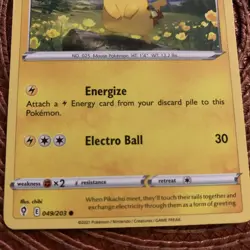 2021 Basic Pokemon Pikachu Energize Electro Ball HP60 Card 049/203 - Image 2
