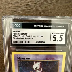 1999 Pokemon Base Set Mewtwo Shadowless Disco Holo Test Print #10 CGC 5.5 - Image 2