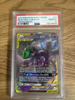 2019 Pokemon Sun & Moon Mewtwo Mew GX Unified Minds 71/236 PSA 10 - Image 1