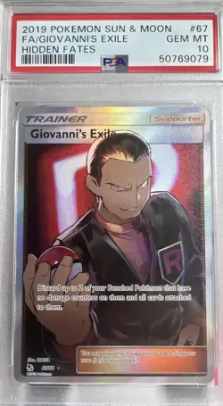 PSA 10 Giovanni’s Exile Full Art Trainer - Hidden Fates Pokemon Card - Image 1