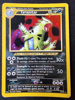 Pokemon TCG Tyranitar Card Neo Discovery 12/75 Unlimited Edition Holo Rare - Image 1