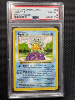 1999 POKEMON BASE SET SHADOWLESS SQUIRTLE #63 PSA 8 - Image 1
