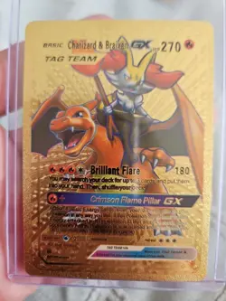 Charizard & Braixen GX Gold Foil Fan Art Vinyl Textured Collector Pokemon Card - Image 1
