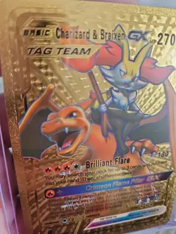 Charizard & Braixen GX Gold Foil Fan Art Vinyl Textured Collector Pokemon Card - Image 3