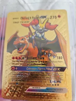 Charizard & Braixen GX Gold Foil Fan Art Vinyl Textured Collector Pokemon Card - Image 4