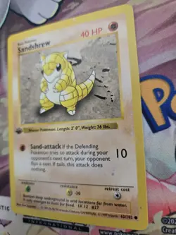 LP Pokemon Card - Sandshrew 1st Edition Base Set (Shadowless) 62/102 Common - Image 3