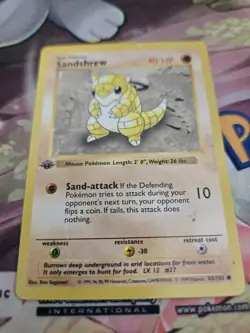 LP Pokemon Card - Sandshrew 1st Edition Base Set (Shadowless) 62/102 Common - Image 4