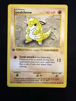 LP Pokemon Card - Sandshrew 1st Edition Base Set (Shadowless) 62/102 Common - Image 1