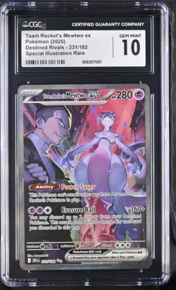 CGC 10 Gem Mint Team Rocket's Mewtwo EX 231/182 Pokemon Destined Rivals SIR - Image 1
