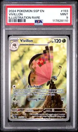 2024 Pokemon Surging Sparks Vivillon Illustration Rare FA 193/191 - PSA 9 - Mint - Image 1