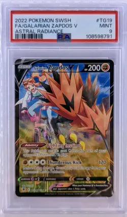 Pokemon Card PSA 9 Galarian Zapdos V Astral Radiance TG19/TG30 Full Art 2022 - Image 1