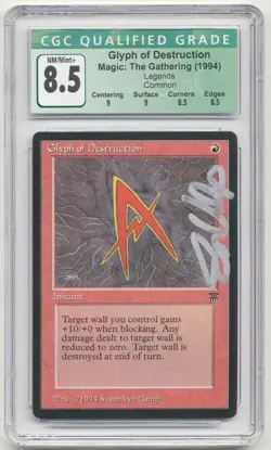 Graded Signed Glyph of Destruction CGC 8.5 Q++ Legends Artist Susan Van Camp MTG - Image 1