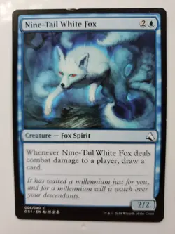 MTG Magic The Gathering Card Nine-Tail White Fox Creature Fox Spirit Blue - Image 1