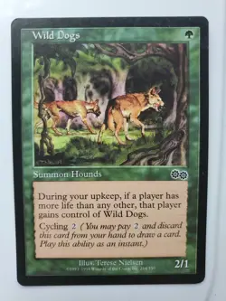 MTG Magic The Gathering Card Wild Dogs Summon Hounds Green Urza's Saga - Image 1