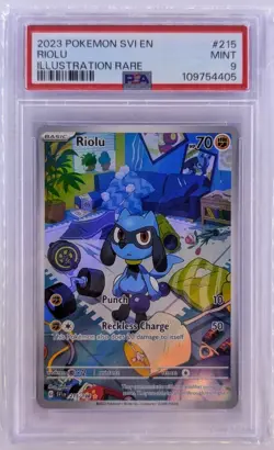 Pokemon TCG Riolu Scarlet & Violet Base Set Holo Illustration Card PSA 9 215/198 - Image 1