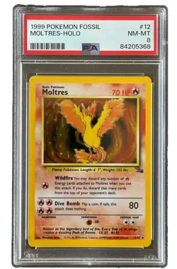 1999 POKEMON FOSSIL #12 MOLTRES WOTC HOLO PSA 8 - Image 1