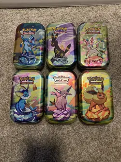 Pokemon Prismatic Evolutions Empty Mini Tins x6 (TINS ONLY) - Umbreon Flareon - Image 1