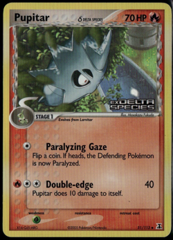 Pupitar Reverse Holo 51/113 ex Delta Species 2005 MP Pokemon Card - Image 1