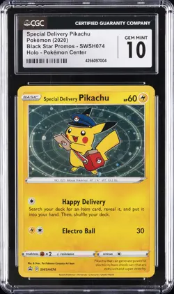 2020 POKEMON SWSH BLACK STAR PROMO SPECIAL DELIVERY PIKACHU-HOLO CGC 10 GEM MINT - Image 1