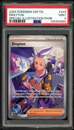 2024 Pokemon Surging Sparks #244 Drayton Special Illustration Rare PSA 9 Mint - Image 1
