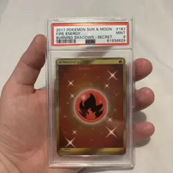 PSA 9 MINT Pokemon Fire Energy Burning Shadows Secret #167 2017 - Image 1