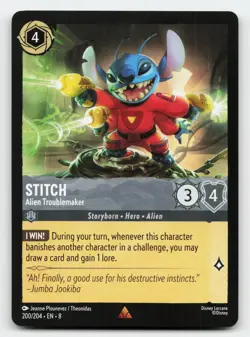 Stitch Alien Troublemaker 200/204 Rare Reign of Jafar Lorcana Card - Image 1