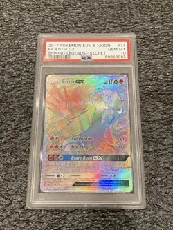 Pokemon PSA 10 Entei 74/73 GX Full Art Rainbow/Hyper Rare Shining Legends Card - Image 1