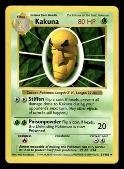 Kakuna 33/102 Shadowless Base Set Pokemon Card - Image 1