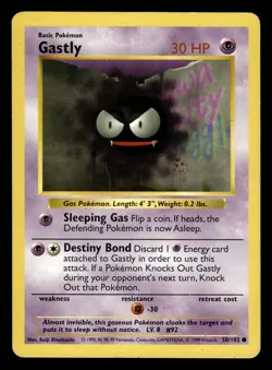 Gastly 50/102 Shadowless Base Set Pokemon Card - Image 1