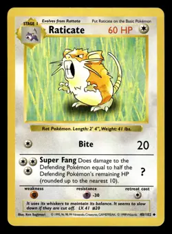 Raticate 40/102 Shadowless Base Set Pokemon Card - Image 1