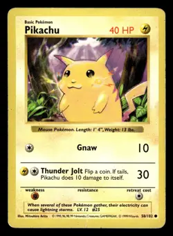 Pikachu 58/102 Shadowless Yellow Cheeks Base Set Pokemon Card - Image 1