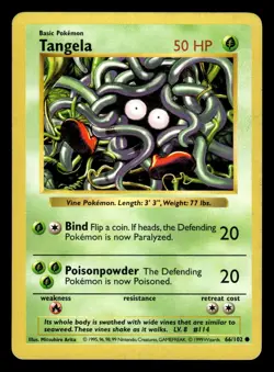 Tangela 66/102 Shadowless Base Set Pokemon Card - Image 1