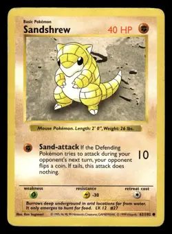 Sandshrew 62/102 Shadowless Base Set Pokemon Card - Image 1