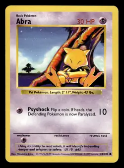 Abra 43/102 Shadowless Base Set Pokemon Card - Image 1