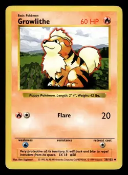 Growlithe 28/102 Shadowless Base Set Pokemon Card - Image 1