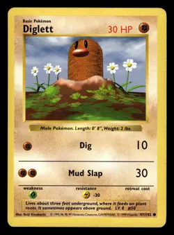 Diglett 47/102 Shadowless Base Set Pokemon Card - 2 - Image 1