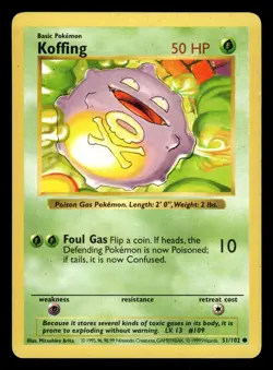 Koffing 51/102 Shadowless Base Set Pokemon Card - Image 1