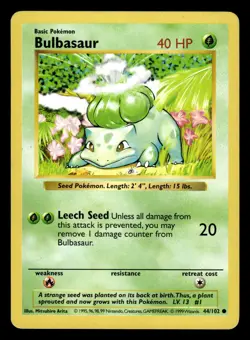 Bulbasaur 44/102 Shadowless Base Set Pokemon Card - Image 1