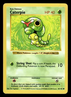 Caterpie 45/102 Shadowless Base Set Pokemon Card - Image 1