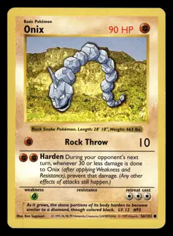 Onix 56/102 Shadowless Base Set Pokemon Card - Image 1