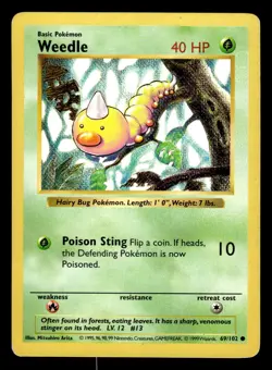 Weedle 69/102 Shadowless Base Set Pokemon Card - Image 1